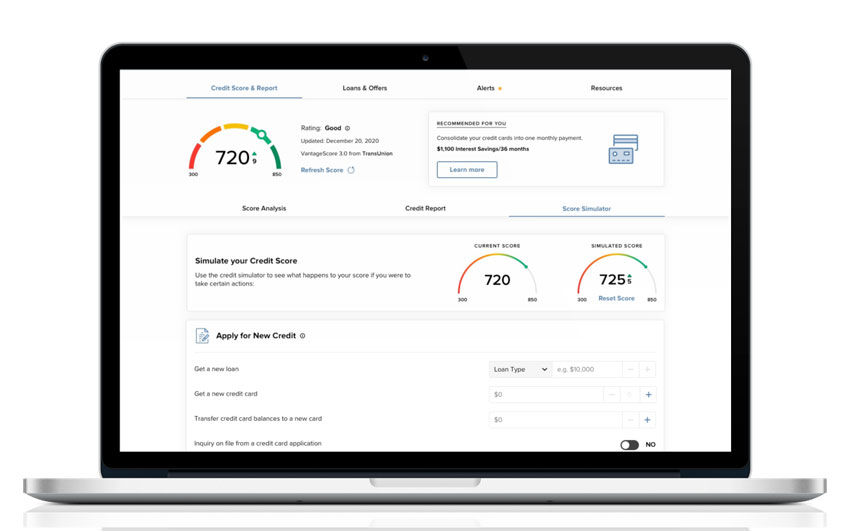 Laptop Screen displaying Credit Sense application